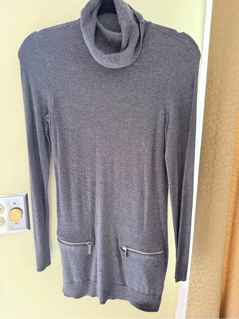 Michael Kors Heather Charcoal Turtleneck Long-Sleeve Tunic with Zip Pockets